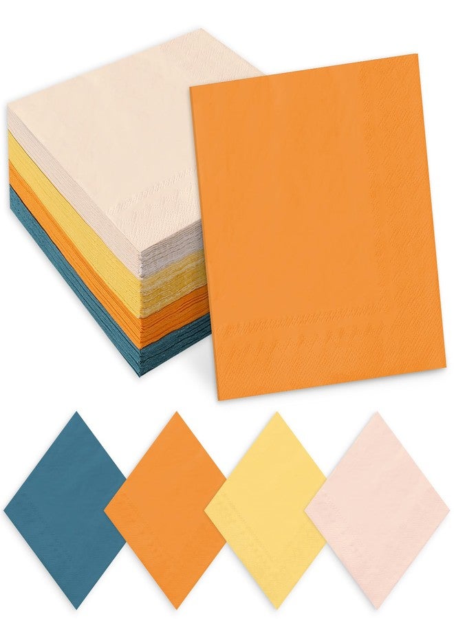 JarThenaAMCS مناديل كوكتيل بوهو ريترو من جارثينا إيه إم سي إس، 100 قطعة، ألوان رمادي، أزرق، برتقالي، أصفر خردلي، مناديل ورقية للاستخدام مرة واحدة، مناديل مشروبات ورقية بوهو صن، مثالية لتزيين حفلات أعياد الميلاد وحفلات استقبال المولود. - Image 1